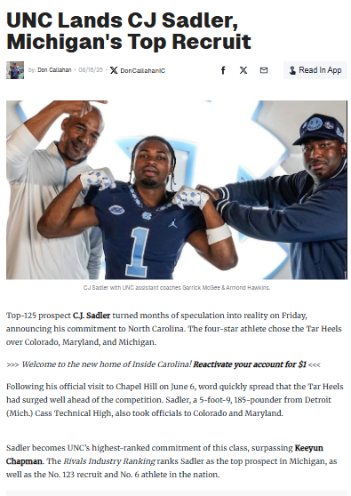 Tar Heels Snag Michigan's Top Talent