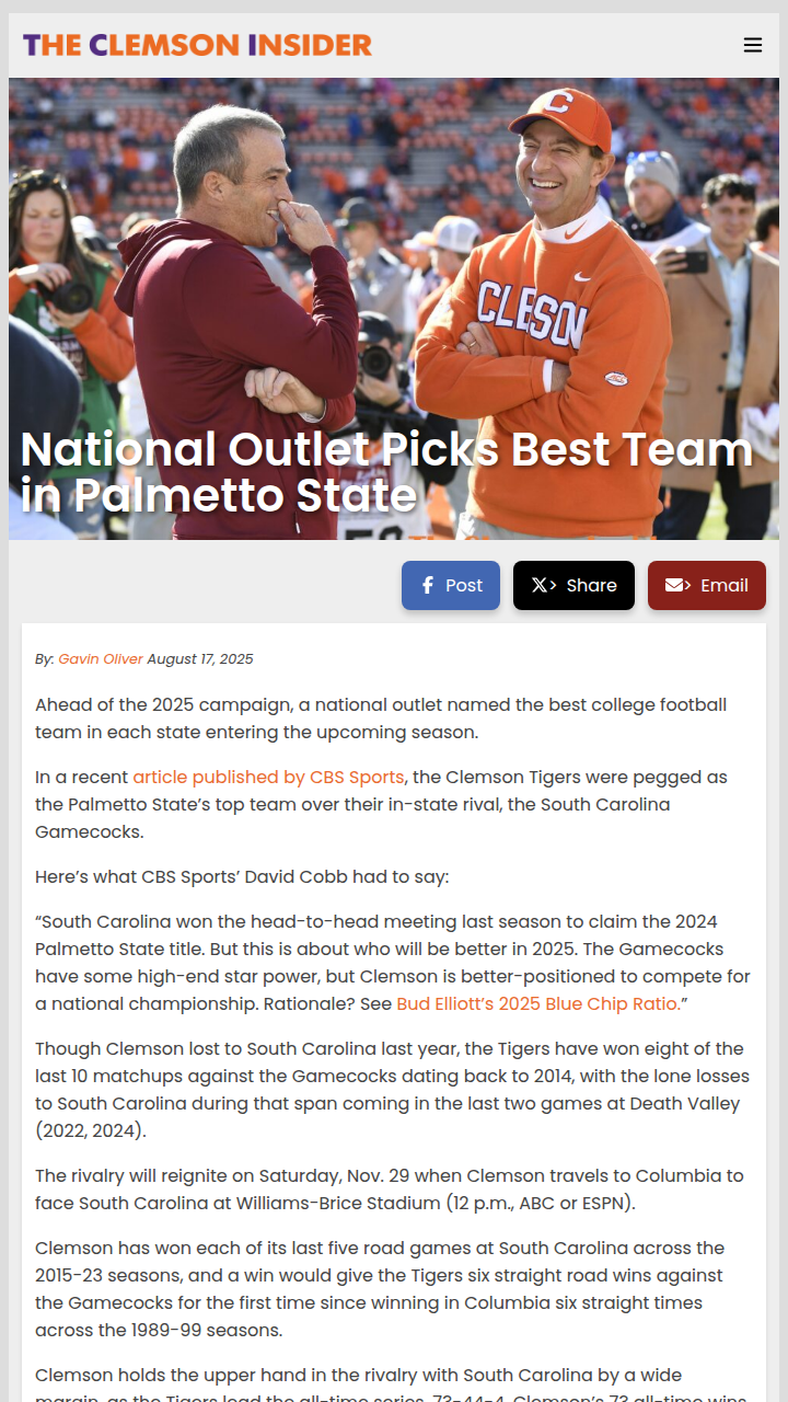 Clemson vs. Gamecocks: Who's on Top?
