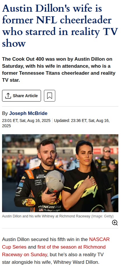 Austin Dillon's Victory and Reality TV Star Wife