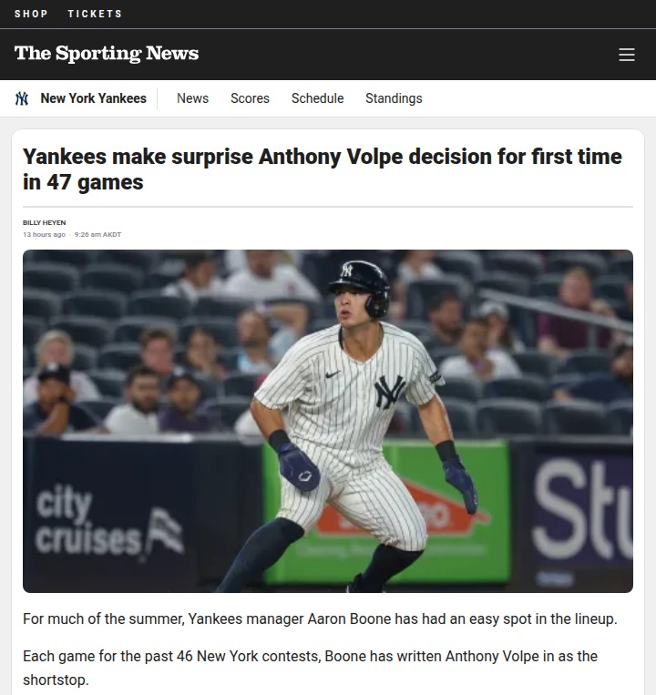 Volpe Benched: Caballero Steps Up for Yankees