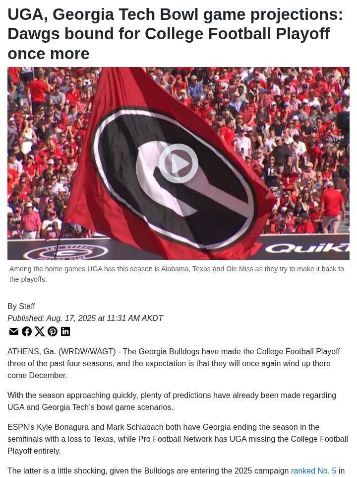 UGA, Georgia Tech bowl predictions shake up fans