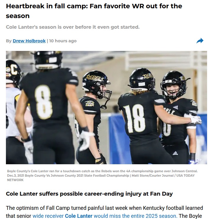 Cole Lanter’s season-ending injury hits Kentucky hard