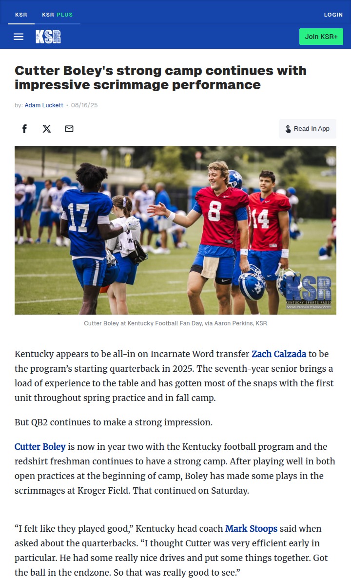 Cutter Boley shines in Kentucky’s preseason
