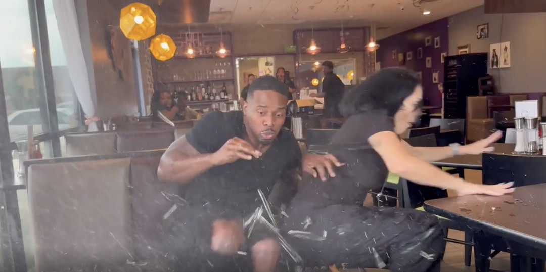 Food influencers were hit by a car while reviewing a burger inside a restaurant