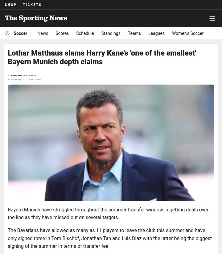 Kane Calls Out Bayern’s Thin Squad—Matthaus Fires Back