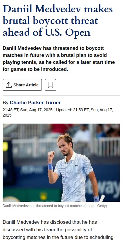 Medvedev Slams US Open Early Match Times