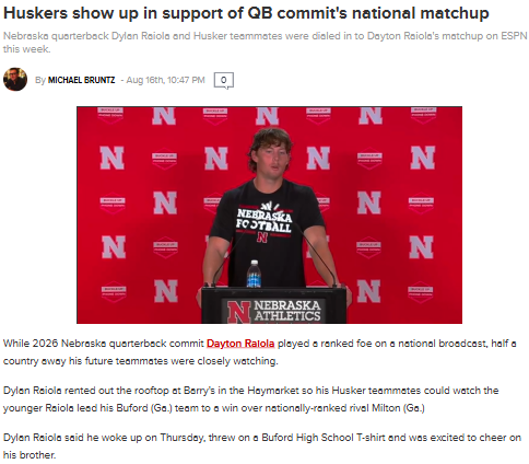 Huskers rally together for Raiola’s big night