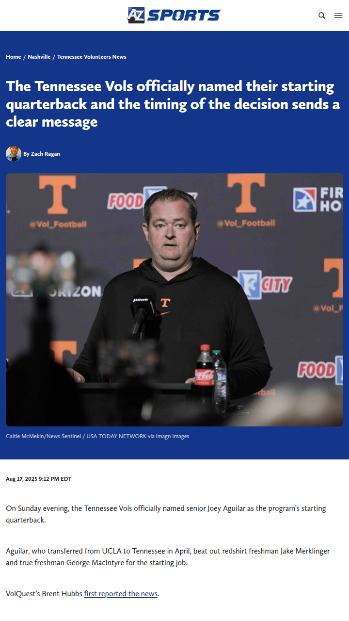 Vols make bold QB call ahead of opener