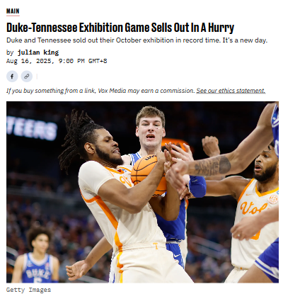 Tennessee fans snap up Duke exhibition tickets