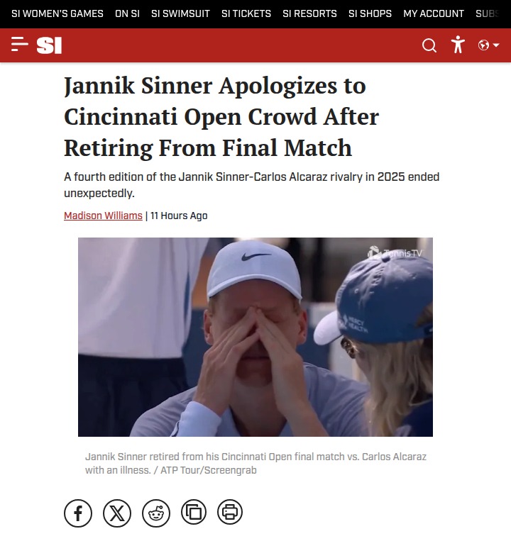 Sinner’s tough call leaves Cincinnati crowd stunned