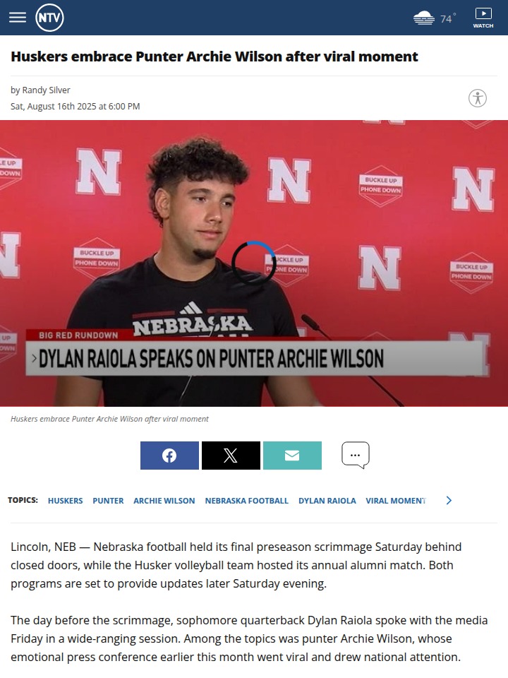 Archie Wilson’s journey inspires Huskers fans