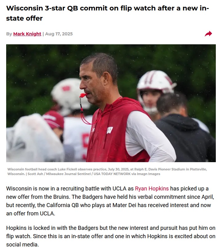 Wisconsin’s QB commit faces UCLA challenge