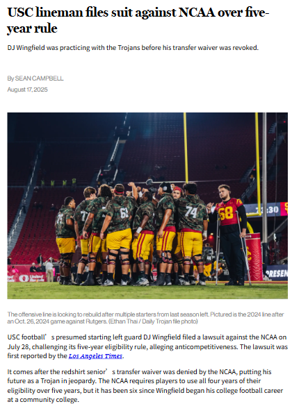USC lineman’s NCAA battle shakes up eligibility rules