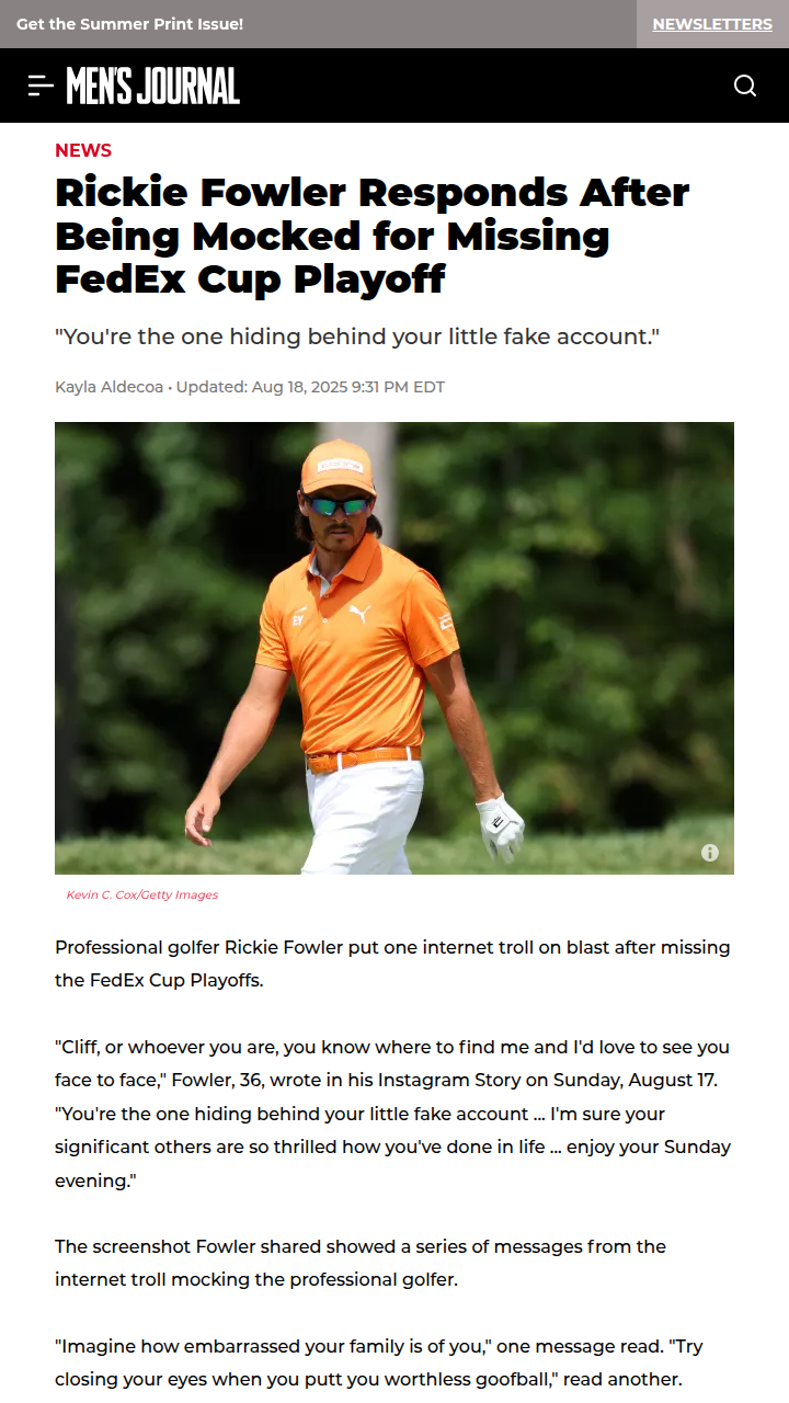 Rickie Fowler Claps Back at FedEx Cup Trolls