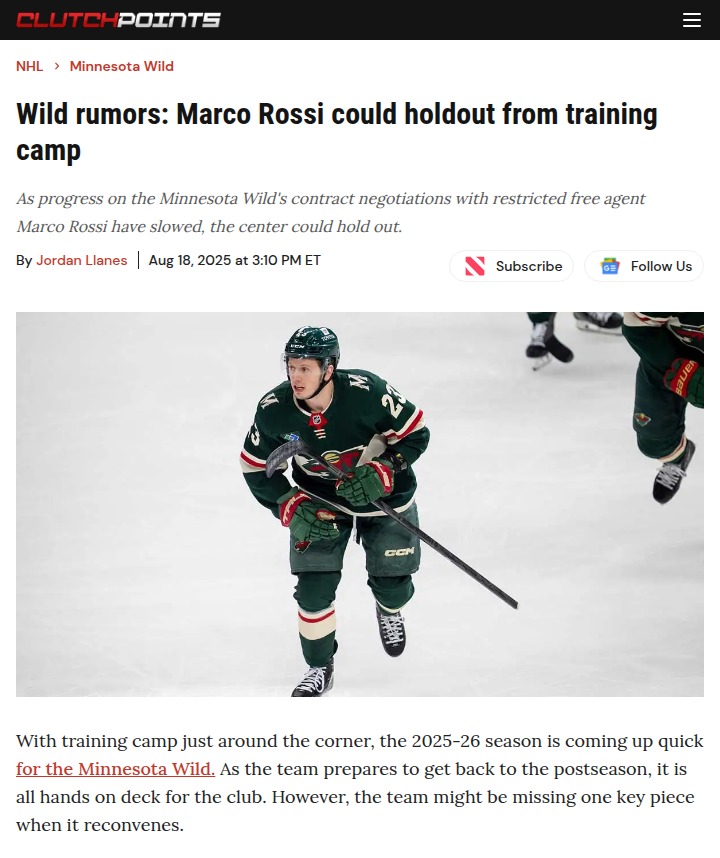 Wild’s Marco Rossi could miss camp over contract