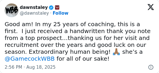 A recruit’s thank you note stuns Dawn Staley