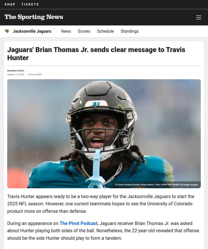 Travis Hunter’s two-way role sparks Jaguars debate