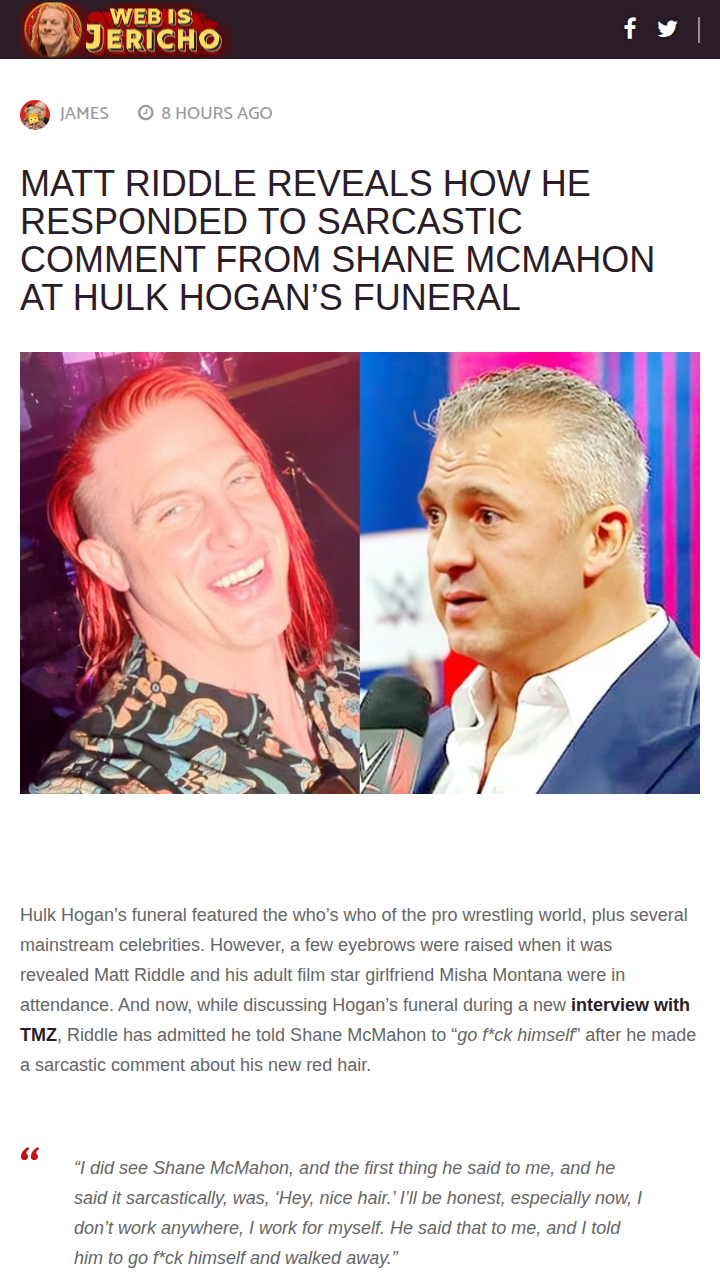 Riddle vs Shane Oops at Hogan’s Funeral