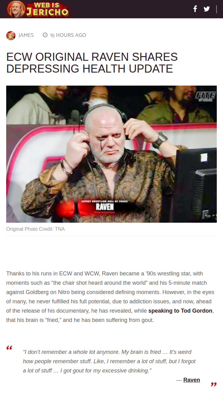 Raven Opens Up: ECW Legend’s Health Battle