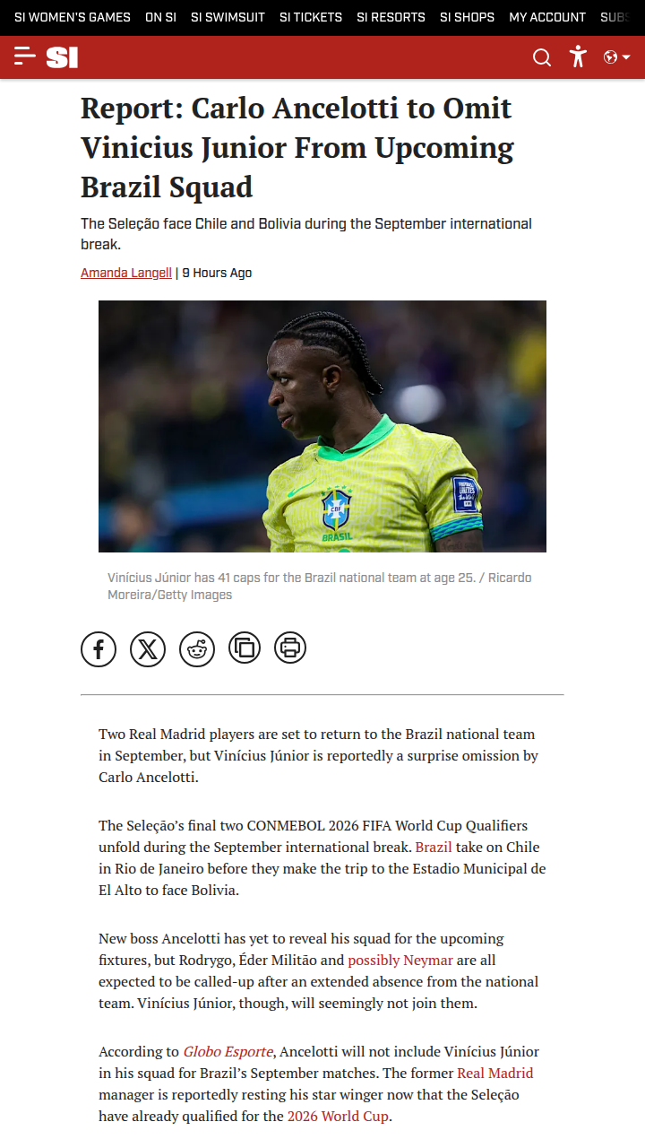 Seleção Shocker: Vini Jr. Left Out by Ancelotti