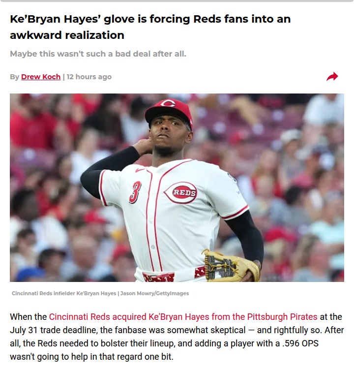 Hayes’ glove is changing Reds fans’ minds