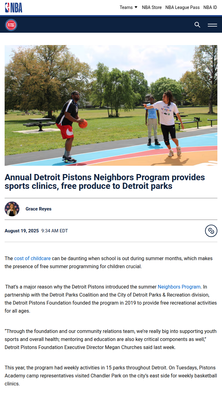 Detroit parks get a Pistons-powered summer boost