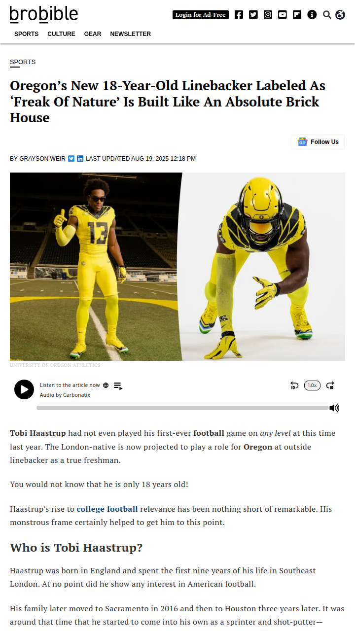 Oregon’s 18-year-old linebacker is shaking up college football