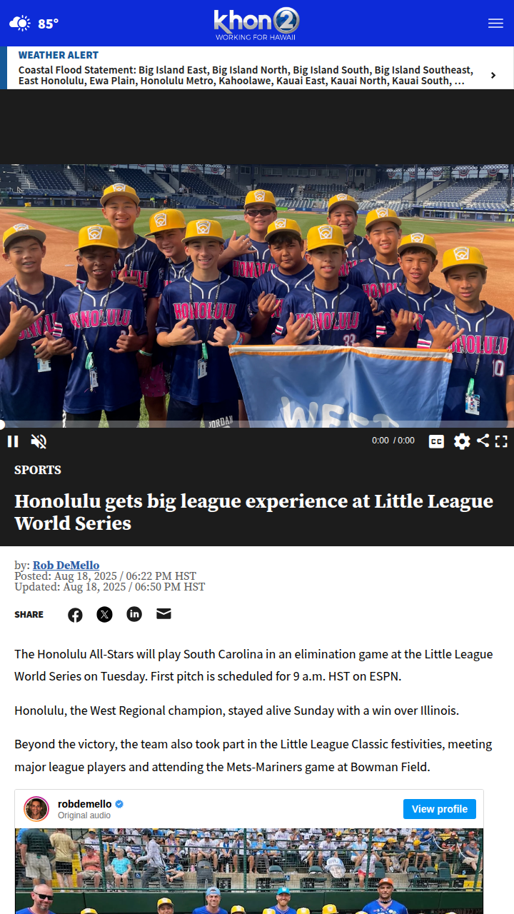 Honolulu kids live the Little League dream