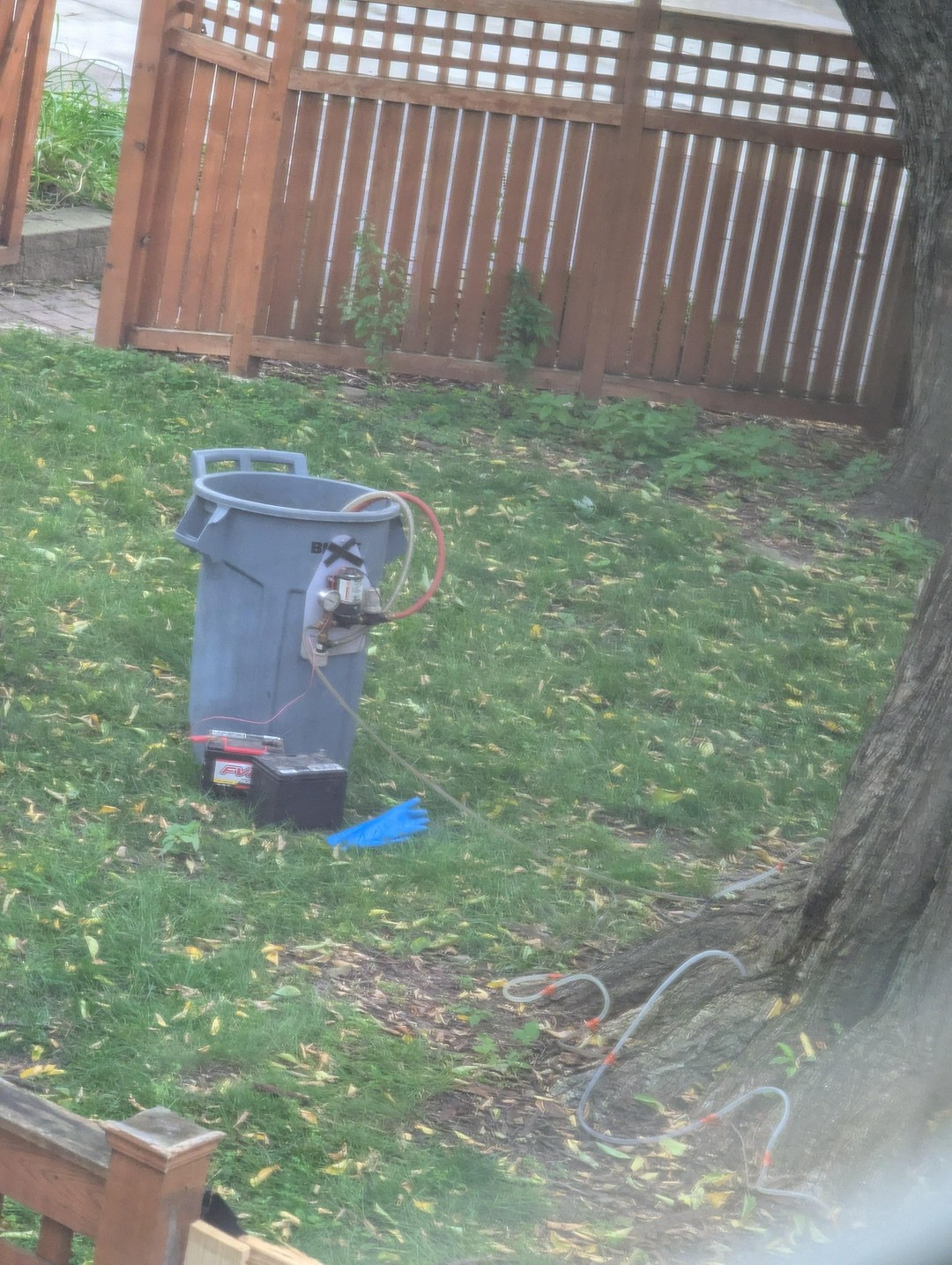 Someone Wired Two Car Batteries To A Trash Can By A Tree 🤔