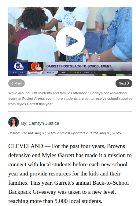 Cleveland kids get a boost from Myles Garrett