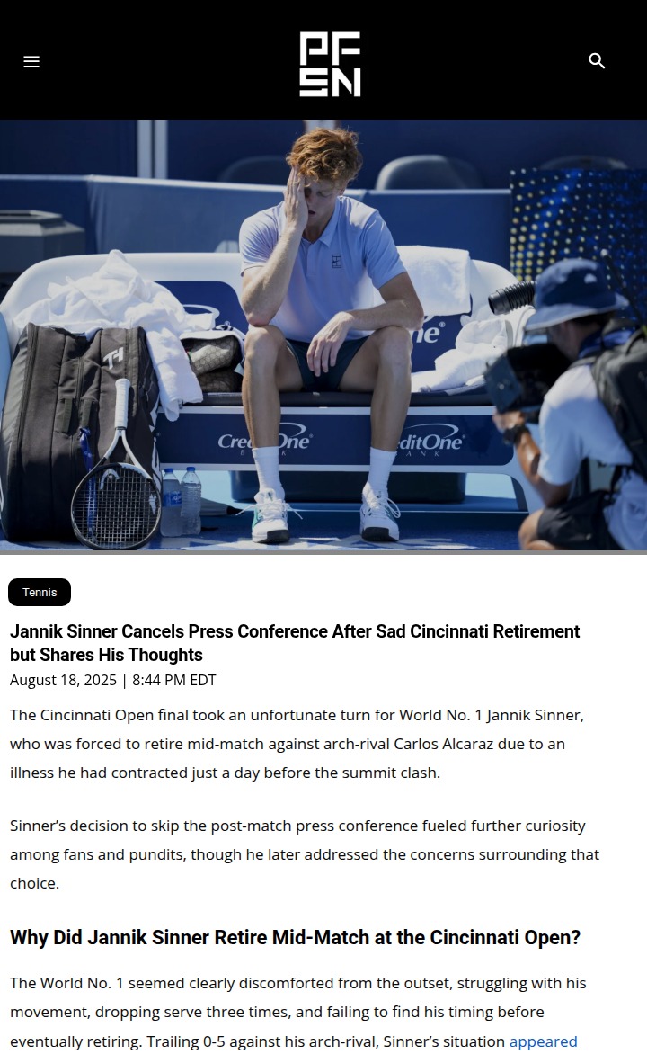 Sinner’s tough call at Cincinnati Open final