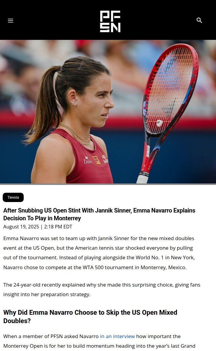 Navarro Skips US Open Mixed Doubles for Monterrey