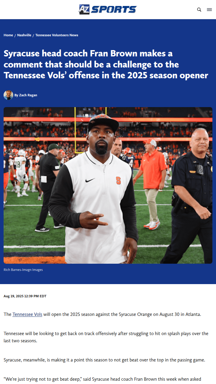 Vols Offense vs. Orange: Deep Ball Showdown?