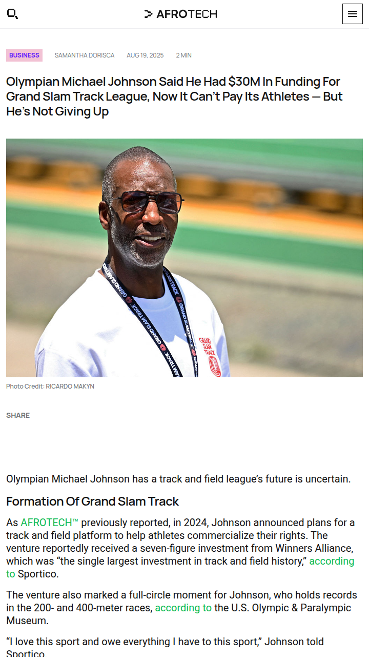 Michael Johnson’s Grand Slam Track League Faces Funding Crisis