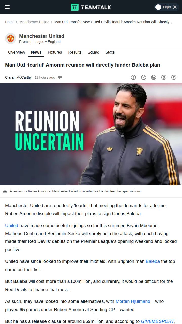 Red Devils’ Midfield Dilemma: Baleba or Amorim’s Protégé?