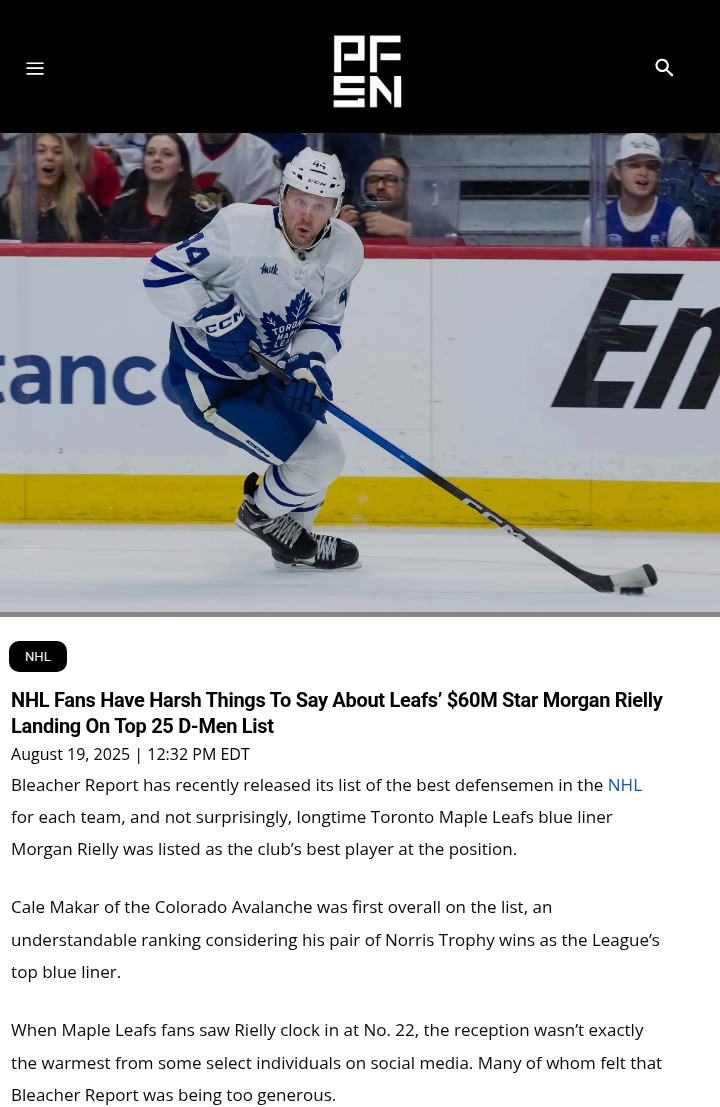Leafs Nation Debates Rielly’s Top 25 D-Man Spot