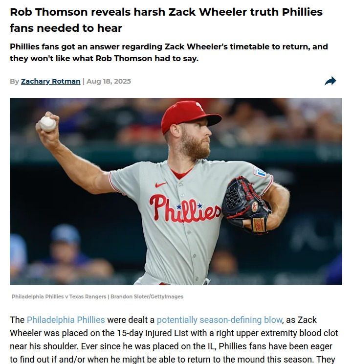 Phillies fans face tough Zack Wheeler update