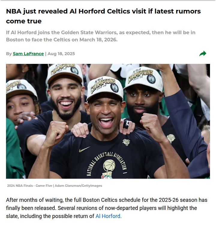 Al Horford’s possible Warriors return means an emotional Celtics homecoming