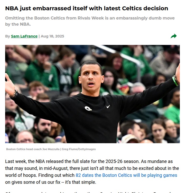 NBA Drops the Ball: No Celtics in Rivals Week?