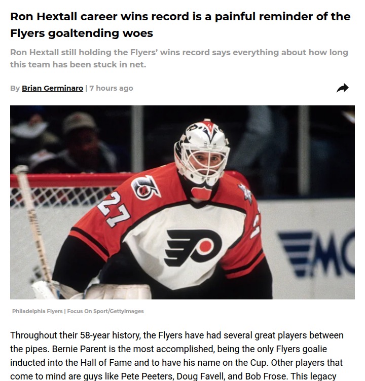 Flyers’ goalie curse: Why Hextall’s record stands