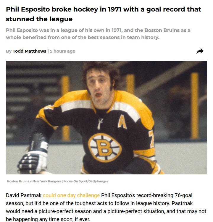 Espo’s 76-Goal Season: Can Pasta Top It?