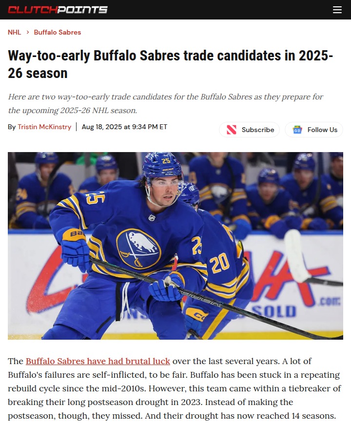 Buffalo Sabres could shake up roster in 2026