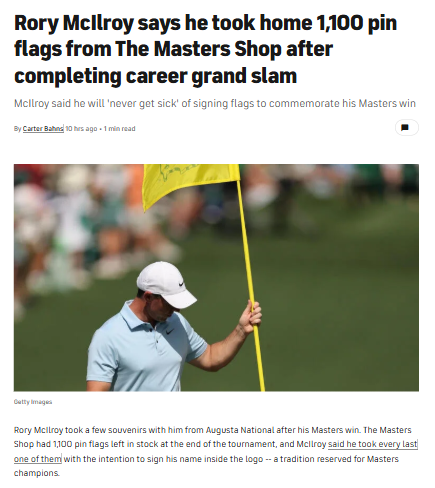 Rory McIlroy’s Grand Slam: 1,100 Masters Flags!