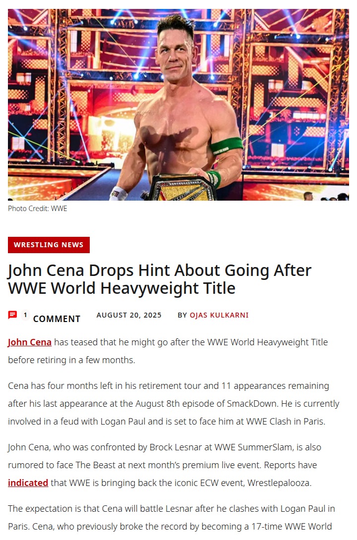 Cena Teases 18th Title Run Before Retirement