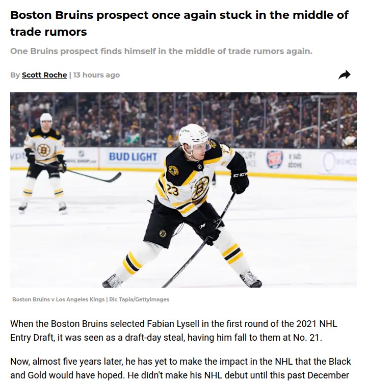 Fabian Lysell’s future with Bruins up in the air