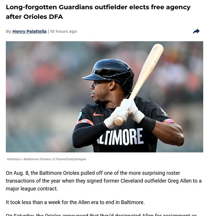 Guardians Outfield Journeyman Hits Free Agency
