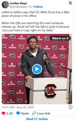 South Carolina’s QB coach uses fake poop?!