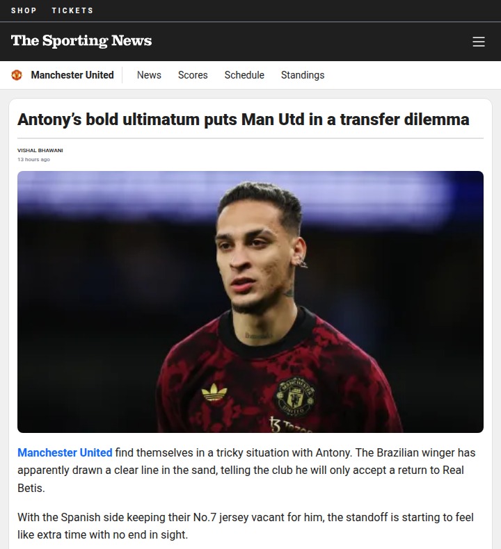 Antony’s Betis Stand-Off: Will United Blink?