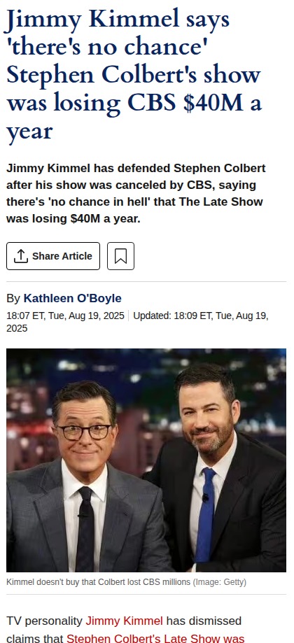 Kimmel Calls Out Colbert $40M Loss Rumor 😂