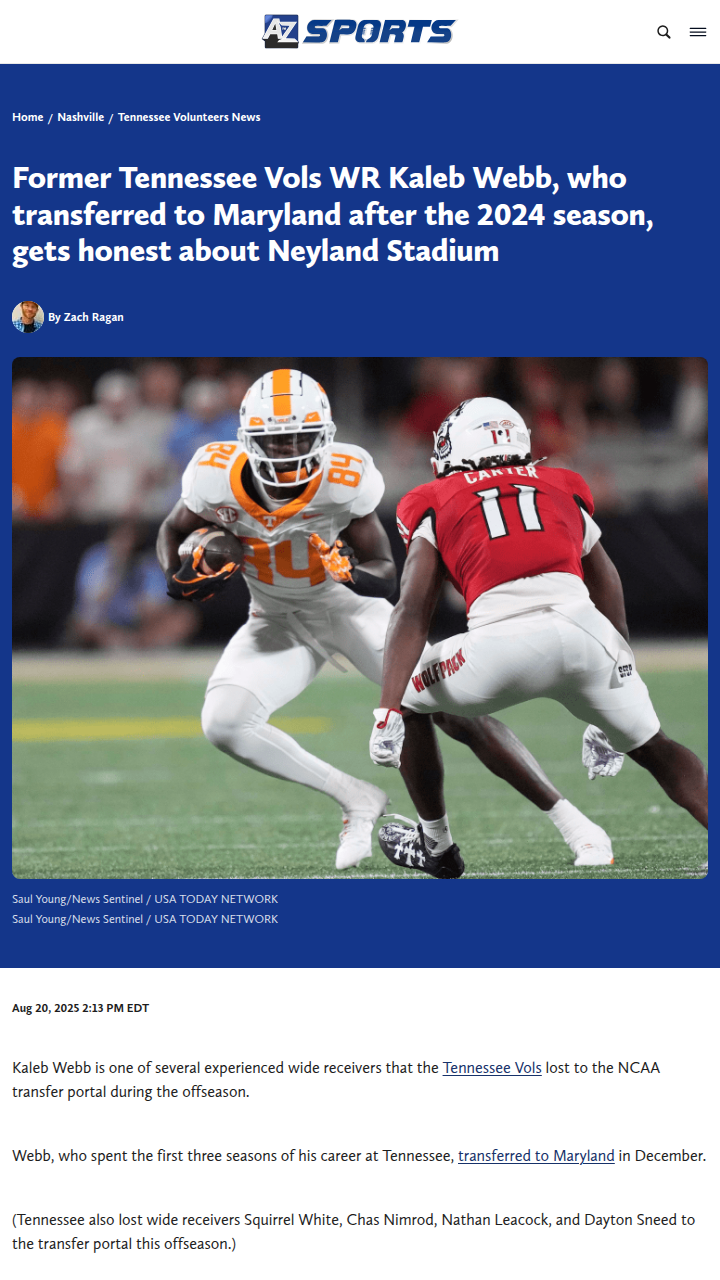 Kaleb Webb calls Neyland Stadium 'literally insane'